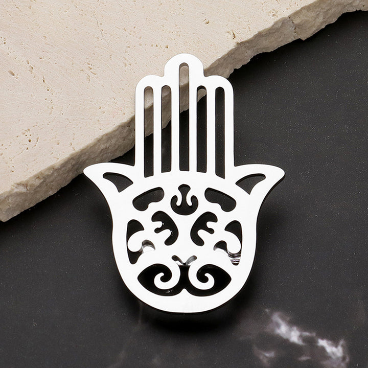 Silver Stainless Steel Cutout Hamsa Hand Pin Brooch