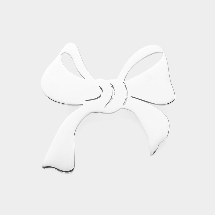 Silver Stainless Steel Cutout Bow Pin Brooch