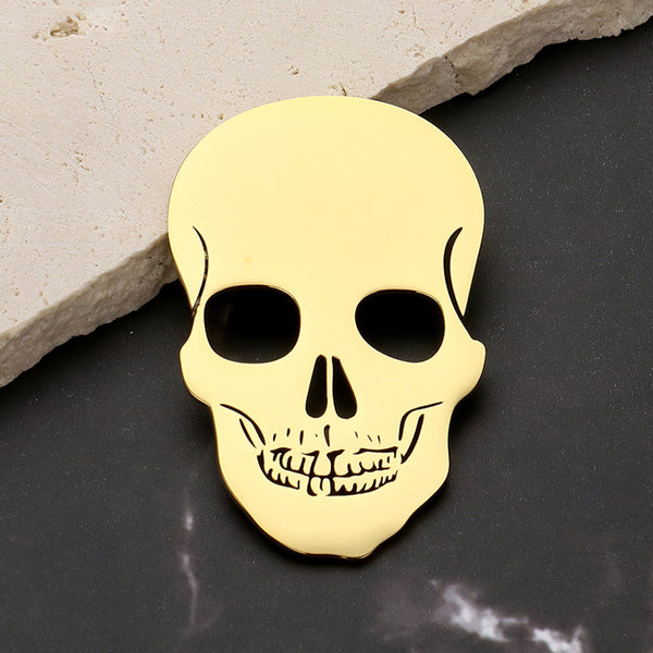 Gold Stainless Steel Cutout Skull Pin Brooch