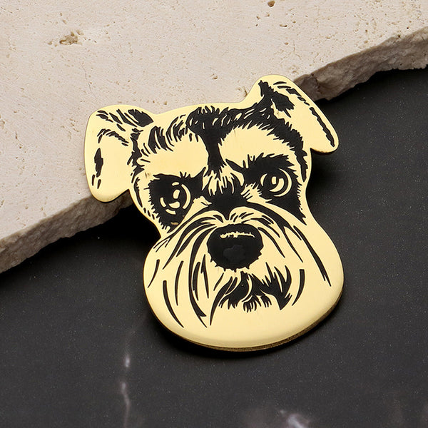 Gold Stainless Steel Schnauzer Dog Face Pin Brooch