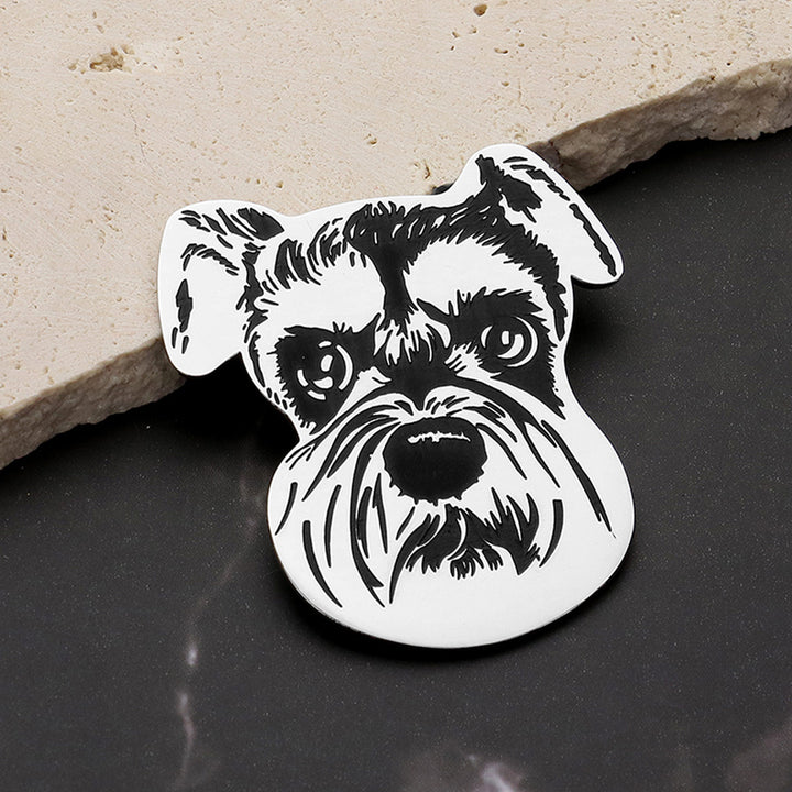 Silver Stainless Steel Schnauzer Dog Face Pin Brooch
