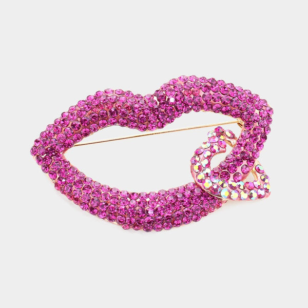 Rhinestone Lip Heart Pin Brooch