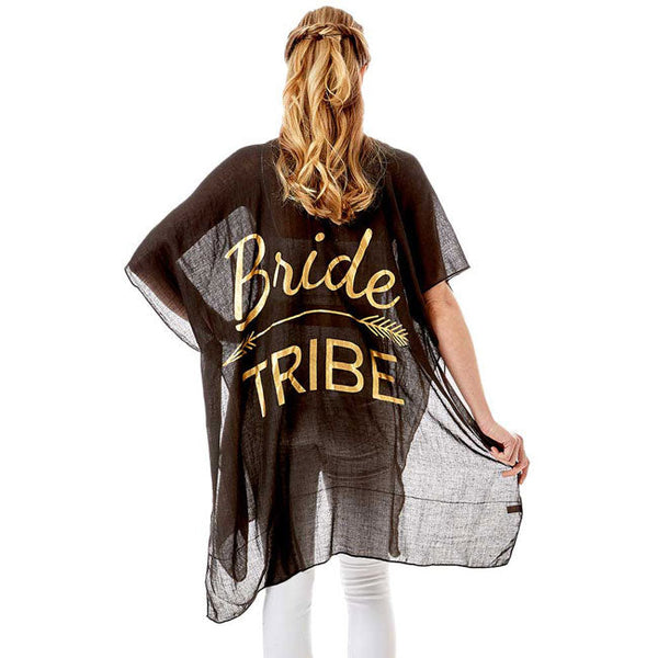 Black Bride Tribe Solid Lettering Cover Up Poncho, The Bride Tribe Cover Up Beach Poolside chic is made easy with this lightweight cover-up featuring tonal line, relaxed silhouette, look perfectly breezy and laid-back as you head to the beach. also an accessory easy to pair with so many tops! Perfect Gift for Wife, Holiday, Anniversary, Fun Night Out.