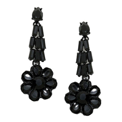 Black Crystal Rhinestone Flower Evening Earrings, put on a pop of color to complete your ensemble. Beautifully crafted design adds a gorgeous glow to any outfit. Perfect for adding just the right amount of shimmer & shine. Perfect for Birthday Gift, Anniversary Gift, Mother's Day Gift, Graduation Gift, Thank you Gift.