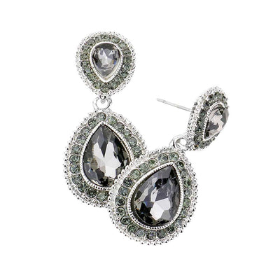 Black Diamond Crystal Accent Rhinestone Trim Teardrop Evening Earrings,  the perfect set of sparkling earrings, pair these glitzy studs with any ensemble for a polished & sophisticated look. Ideal for dates, job interview, night out, prom, wedding, sweet 16, Quinceanera, special day. Perfect Gift Birthday, Holiday, Christmas, Valentine's Day, Anniversary, Just Because