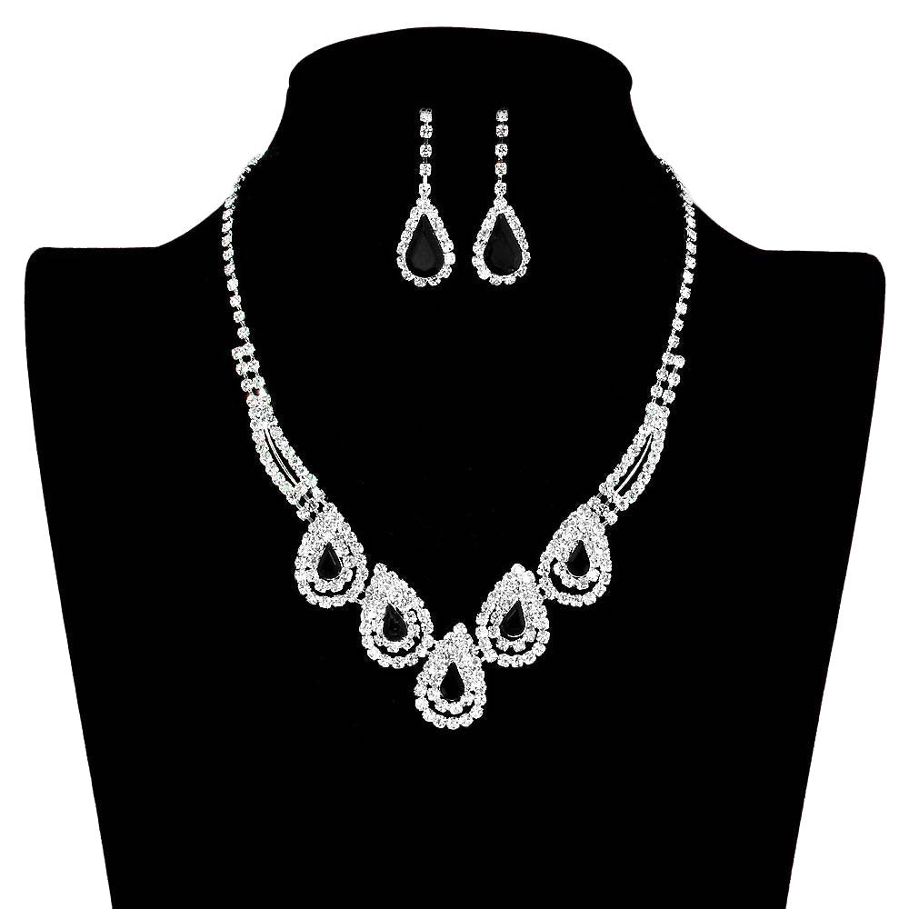 Black Teardrop Accented Rhinestone Necklace, Beautifully crafted design adds a gorgeous glow to any outfit. Jewelry that fits your lifestyle! stunning jewelry set will sparkle all night long making you shine out like a diamond. perfect for a night out on the town or a black tie party, Perfect Gift, Birthday, Anniversary, Prom, Mother's Day Gift, Thank you Gift.