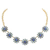 Blue-Glass Stone Embellished Flower Cluster Link Necklace, Add a touch of elegance to your look with this necklace. The necklace features a cluster of stunning glass stones in the shape of a delicate flower, giving it a charming and feminine appeal. Perfect for both casual and formal occasions, perfect gift choice.