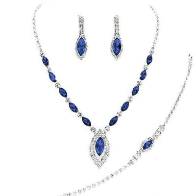 Blue Marquise Rhinestone Necklace Jewelry Set. These Necklace jewelry sets are Elegant. Beautifully crafted design adds a gorgeous glow to any outfit. Jewelry that fits your lifestyle! Perfect Birthday Gift, Valentine's Gift, Anniversary Gift, Mother's Day Gift, Anniversary Gift, Graduation Gift, Prom Jewelry, Just Because Gift, Thank you Gift.