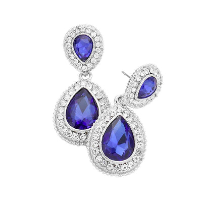 Blue Crystal Accent Rhinestone Trim Teardrop Evening Earrings,  the perfect set of sparkling earrings, pair these glitzy studs with any ensemble for a polished & sophisticated look. Ideal for dates, job interview, night out, prom, wedding, sweet 16, Quinceanera, special day. Perfect Gift Birthday, Holiday, Christmas, Valentine's Day, Anniversary, Just Because