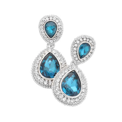 Blue Zicron Crystal Accent Rhinestone Trim Teardrop Evening Earrings,  the perfect set of sparkling earrings, pair these glitzy studs with any ensemble for a polished & sophisticated look. Ideal for dates, job interview, night out, prom, wedding, sweet 16, Quinceanera, special day. Perfect Gift Birthday, Holiday, Christmas, Valentine's Day, Anniversary, Just Because