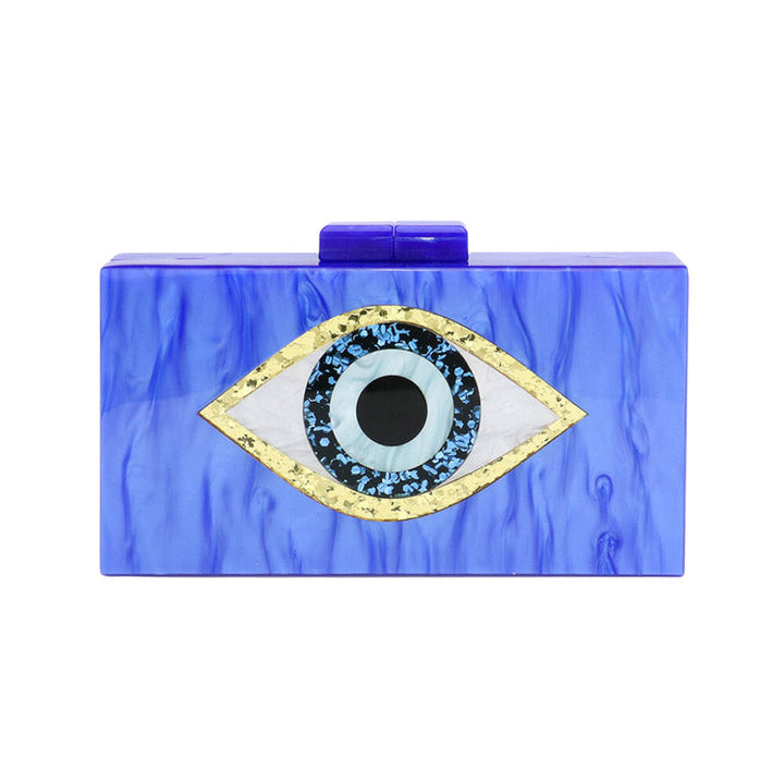 This Blue Glittered Evil Eye Celluloid Acetate Clutch Crossbody Bag will make you the star of the show! This eye-catching bag is studded with glitter, and is made with durable celluloid acetate to last you a lifetime. Perfect gift ideas for a birthday, Christmas, anniversary, Valentine's Day, or any special occasion.