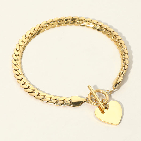 Gold SECRET BOX_Stainless Steel Heart Charm Toggle Bracelet