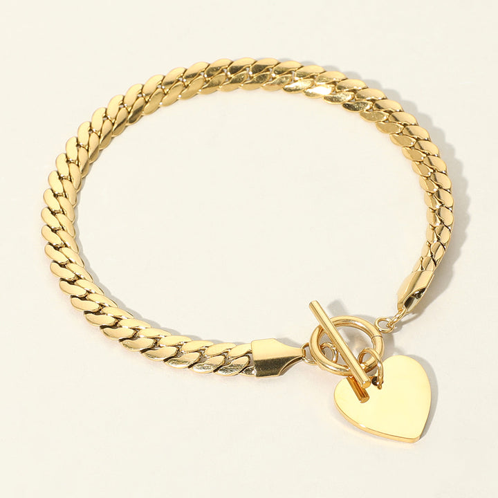 SECRET BOX_Stainless Steel Heart Charm Toggle Bracelet