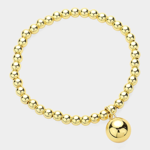 Gold Stainless Steel Ball Charm Pointed Stretch Bracelet