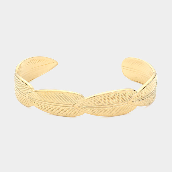 Gold Stainless Steel Leaves Cuff Bracelet