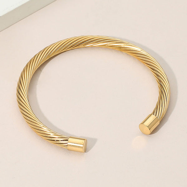 Gold Stainless Steel Twisted Cable Cuff Bracelet