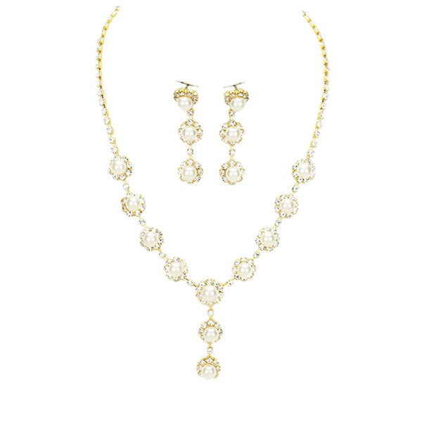 Clear Cream Gold Floral Pave Crystal Rhinestone Pearl Necklace, get ready with these floral pave crystal necklaces to receive the best compliments on any special occasion. Put on a pop of color to complete your ensemble and make you stand out on special occasions. Perfect for adding just the right amount of shimmer & shine and a touch of class to special events.