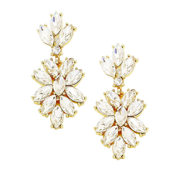 Clear Gold Marquise Glass Crystal Oval Cluster Vine Evening Earrings. Beautifully crafted design adds a gorgeous glow to any outfit. Jewelry that fits your lifestyle! Perfect Birthday Gift, Anniversary Gift, Mother's Day Gift, Anniversary Gift, Graduation Gift, Prom Jewelry, Just Because Gift, Thank y