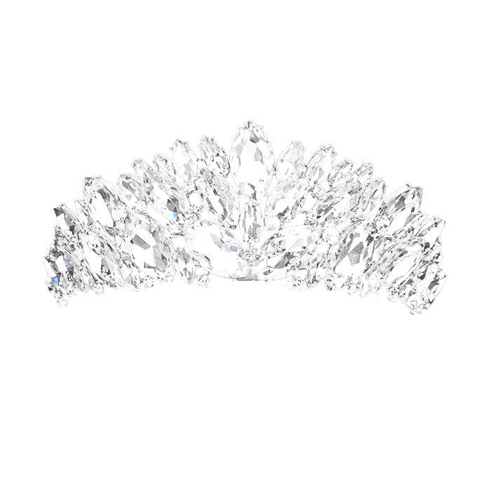 Clear Silver Marquise Stone Cluster Vine Pageant Tiara, this tiara features precious stones and an artistic design. Makes You More Eye-catching in the Crowd. Suitable for Wedding, Engagement, Prom, Dinner Party, Birthday Party, Any Occasion You Want to Be More Charming.