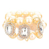 Cream Gold Glass Stone Accented Pearl Stretch Bracelet. This pearl stretch Bracelet sparkles all around with it's surrounding glass stones, stylish evening bracelet that is easy to put on, take off and comfortable to wear. It looks stylish and is just the right touch to set off your dress. Suitable for Night Out, Party, Formal, Special Occasion, Date Night, Prom.