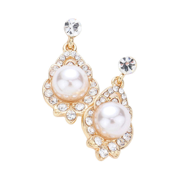 Cream Pearl Accented Rhinestone Embellished Metal Dangle Earrings, complete the appearance of elegance and royalty to drag the attention of the crowd on special occasions with these pearl accented rhinestone dangle earrings. Add a sophisticated glow & eye-catching style to any outfits. Look as regal on the outside as you feel on the inside, create that mesmerizing look on your special occasions. Perfect gift for Birthdays, Anniversaries, Mother's Day, etc.