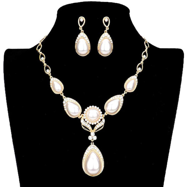 Cream Pearl Teardrop Accented Necklace. Look like the ultimate fashionista with these Necklace! Add something special to your outfit ! Special It will be your new favorite accessory. Perfect Birthday Gift, Mother's Day Gift, Anniversary Gift, Graduation Gift, Prom Jewelry, Valentine's Day Gift, Thank you Gift.