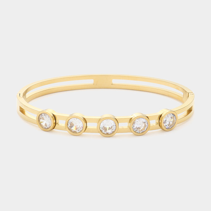 Gold Round Stone Pointed Stainless Steel Bracelet