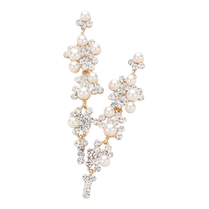 Pearl Crystal Rhinestone Vine Drop Evening Earrings. Get ready with these bright earrings, put on a pop of color to complete your ensemble. Perfect for adding just the right amount of shimmer & shine and a touch of class to special events. Perfect Birthday Gift, Anniversary Gift, Mother's Day Gift, Graduation Gift.