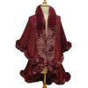 Elegant 2 Row Burgundy Faux Fur Trim Knit Poncho, Burgundy Faux Fur Trim Knit Ruana Cape, the perfect accessory, luxurious, trendy, super soft chic vest cape, keeps you warm & toasty. You can throw it on over so many pieces elevating any casual outfit! Perfect Gift for Wife, Mom, Birthday, Holiday, Christmas, Anniversary, Fun Night Out