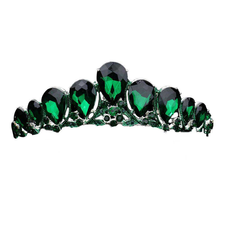 Emerald Crystal Glass Teardrop Cluster Princess Tiara. High-quality crystal, sparking and shinning for a long time. You are looking at the sensational and unique crown. The sparkling headpiece can be applied in various occasions, such as Wedding, Halloween costume, proms, parties, Pageants, Birthday, Gifts, stage productions, photography prop, any special occasions and so on.