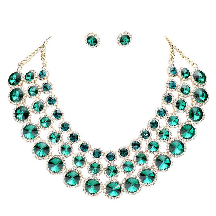 Emerald Crystal Pave Trim Round Evening Necklace, Beautifully crafted design adds a gorgeous glow to any outfit. Jewelry that fits your lifestyle! Perfect for adding just the right amount of shimmer & shine and a touch of class to special events. Perfect Birthday Gift, Anniversary Gift, Mother's Day Gift, Valentine's Day Gift, Just Because Gift, Thank you Gift.