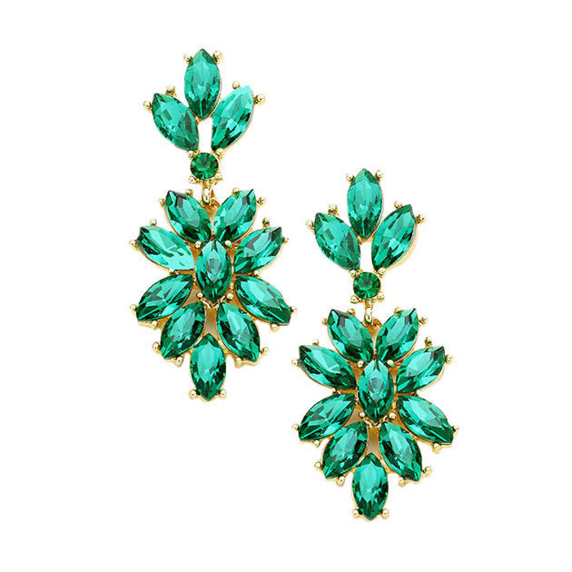 Emerald Gold Marquise Glass Crystal Oval Cluster Vine Evening Earrings. Beautifully crafted design adds a gorgeous glow to any outfit. Jewelry that fits your lifestyle! Perfect Birthday Gift, Anniversary Gift, Mother's Day Gift, Anniversary Gift, Graduation Gift, Prom Jewelry, Just Because Gift, Thank y