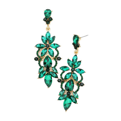 Emerald Marquise Stone Flower Accented Evening Earrings, looks like the ultimate fashionista with these evening earrings! The perfect sparkling earrings adds a sophisticated & stylish glow to any outfit. Ideal for parties, weddings, graduation, prom, holidays, pair these earrings with any ensemble for a polished look.