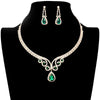 Emerald Teardrop Stone Accented Rhinestone Jewelry Set features a beautiful teardrop-shaped stone at its center surrounded by a dazzling array of rhinestones. Perfect for special occasions, this set is sure to make you shine. Ideal gift for friends and family members on any day.