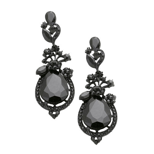 Black Glass Earrings Glass crystal teardrop vine earrings Victorian Teardrop Earrings Crystal Vintage Earrings Special Occasion Earrings Elegant Evening Earrings Glitzy Earrings Statement Earring