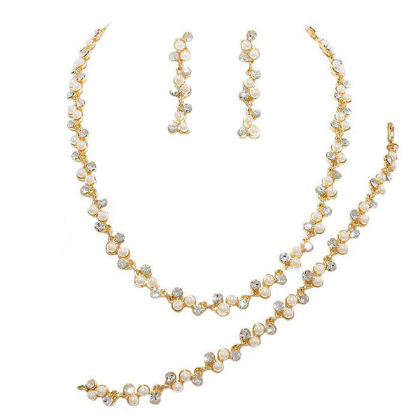 Gold 3PCS Rhinestone Pearl Necklace.  These gorgeous Pearl pieces will show your class in any special occasion. Look like the ultimate fashionista with these Necklace! Add something special to your outfit this season! Special It will be your new favorite accessory.The elegance of these pearl goes unmatched, great for wearing at a party! Perfect jewelry to enhance your look. Awesome gift for birthday, Anniversary, Valentine’s Day or any special occasion.