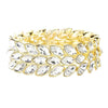 Gold 3Rows Marquise Stone Cluster Stretch Evening Bracelet, This Marquise Stretch Bracelet sparkles all around with it's surrounding round stones, stylish stretch bracelet that is easy to put on, take off and comfortable to wear. It looks modern and is just the right touch to set off LBD. Perfect jewelry to enhance your look. Awesome gift for birthday, Anniversary, Valentine’s Day or any special occasion.