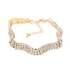 Gold 3Rows Rhinestone Wavy Evening Bracelet. This Rhinestone Evening Bracelet sparkles all around with it's surrounding round stones, stylish stretch bracelet that is easy to put on, take off and comfortable to wear. It looks modern and is just the right touch to set off LBD. Perfect jewelry to enhance your look. Awesome gift for birthday, Anniversary, Valentine’s Day or any special occasion.