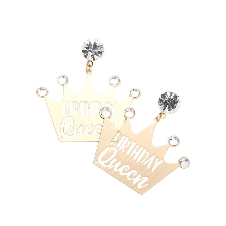 Gold Birthday Queen Message Stone Metal Crown Earrings, are unique & beautifully designed to make you look awesome with these beautiful birthday queen message earrings on your birthday. Wear these beautiful message earrings to get immediate compliments on your special day. It's lightweight & easy to wear.