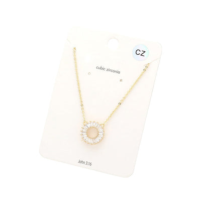 Gold CZ Embellished Open Circle Pendant Necklace, this stunning CZ Embellished Open Circle Pendant Necklace offers a modern take on classic jewelry. The beautifully crafted design adds a gorgeous glow to any outfit. Perfect Birthday Gift, Anniversary Gift, Mother's Day Gift, and loved ones.