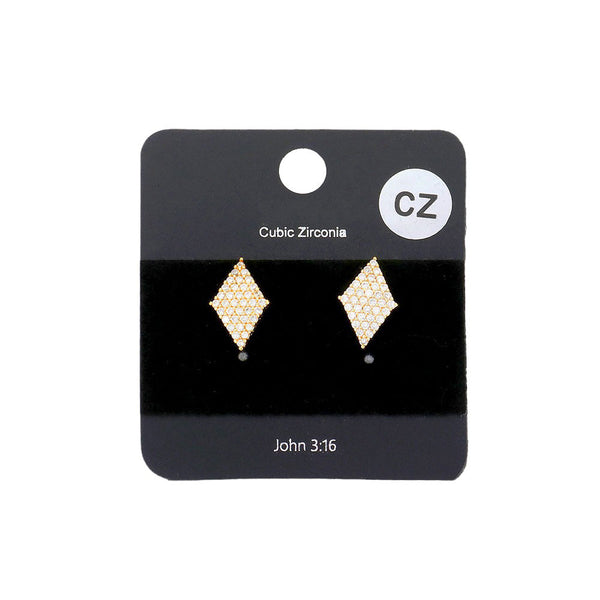 Gold CZ Rhombus Stud Evening Earrings, are the perfect addition to any glamorous outfit. Whether dressed up for an evening out or just for everyday sophistication, these earrings will add a touch of luxury to your look. Perfect gift items for birthdays, anniversaries, weddings, bridal showers, and other special occasions.