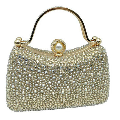 Gold Crystal Diamond Top Handle Embellished Evening Clutch Bag is a remarkable evening bag, crafted from premium materials with a crystal diamond top handle for a special touch. Featuring a soft-textured fabric lining and a stylish, elegant exterior, this clutch bag is ideal for special occasions.