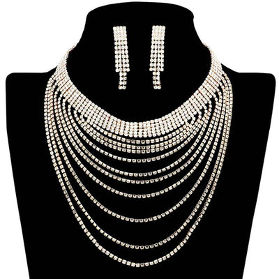 Gold Crystal Rhinestone Multi Layered Evening Choker Necklace, Get ready with this evening choker necklace and put on a pop of shine to complete your ensemble. These classy necklaces are perfect for parties, Weddings, and Evenings. Awesome gift for a birthday, Anniversary, Valentine’s Day, or any special occasion.