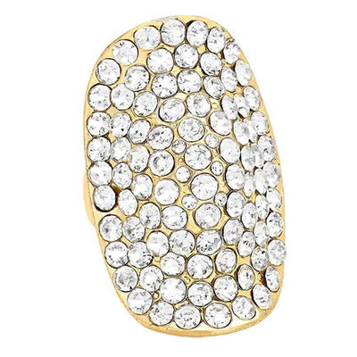 Gold Crystal Rhinestone Pave Stretch Cocktail Ring is the perfect accessory for any outfit and it will add a touch of luxury to your look. It features a stretchable band for added comfort.  An exquisite gift for your wife, sister, girlfriend, mom, and friends. Perfect for adding a touch of glam to any outfit.