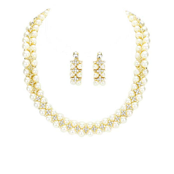 Gold Crystal Rhinestone Pearl Cluster Bib Necklace. Beautifully crafted design adds a gorgeous glow to any outfit. Jewelry that fits your lifestyle! Perfect Birthday Gift, Anniversary Gift, Mother's Day Gift, Graduation Gift, Prom Jewelry, Just Because Gift, Thank you Gift for a woman or girl of any age.