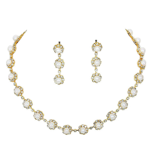 Gold Crystal Rhinestone Pearl Flower Collar Necklace, is a unique and gorgeous jewelry set that enriches your beauty and represents your perfect class on special occasions. It will give you an enhanced attraction that will bring smiles to faces with joy. Make your moments beautiful and memorable with this pearl flower necklace. 