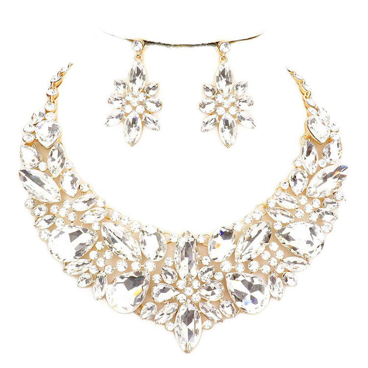 Gold Elegant Special Occasion Multi Stone Evening Necklace. Beautifully crafted design adds a gorgeous glow to any outfit. Jewelry that fits your lifestyle! Perfect Birthday Gift, Anniversary Gift, Mother's Day Gift, Anniversary Gift, Graduation Gift, Prom Jewelry, Just Because Gift, Thank you Gift.