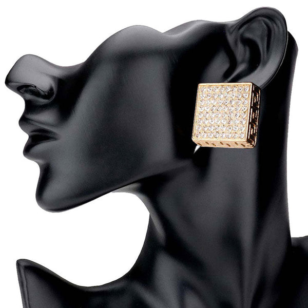 Gold Greek Pattern Detailed Rhinestone Embellished Square Earring. Beautifully crafted design adds a gorgeous glow to any outfit. Jewelry that fits your lifestyle! This Square Earring for women are perfect for any occasion. Perfect Birthday Gift, Anniversary Gift, Mother's Day Gift, Anniversary Gift, Graduation Gift, Prom Jewelry, Just Because Gift, Thank you Gift.