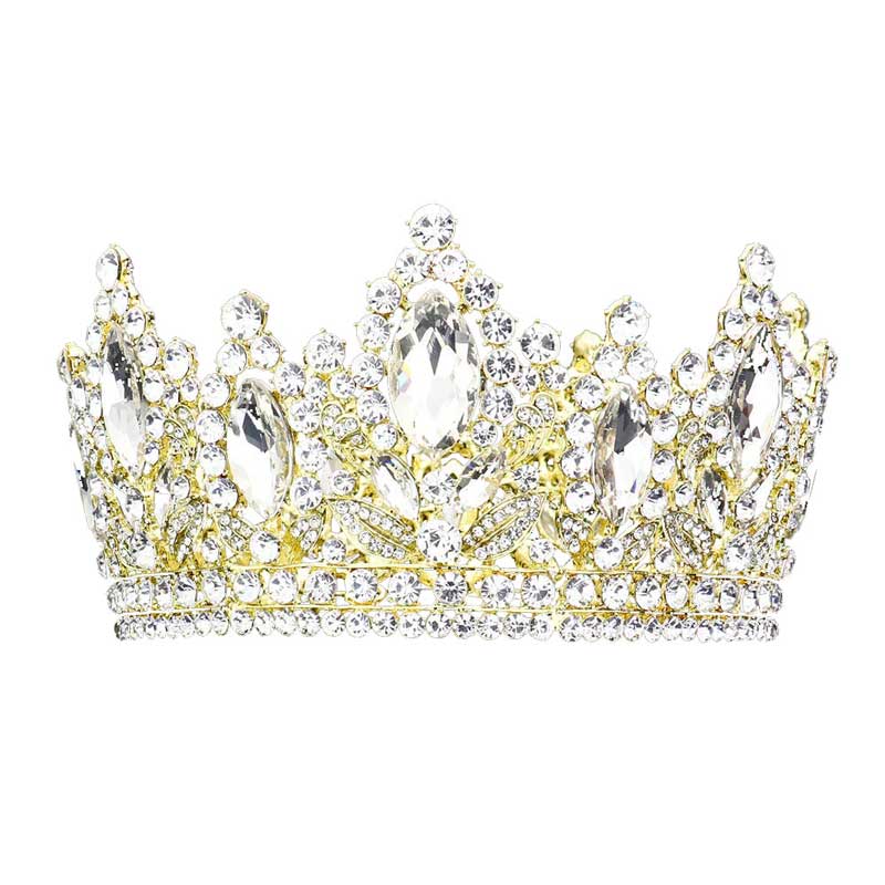 Gold Marquise Accented Pageant Stone Crown Tiara, this tiara features precious stones and an artistic design. Makes You More Eye-catching in the Crowd. Perfect for adding just the right amount of shimmer & shine, will add a touch of class, beauty and style to your wedding. Suitable for Wedding, Engagement, Prom, Dinner Party, Birthday Party, Any Occasion You Want to Be More Charming.