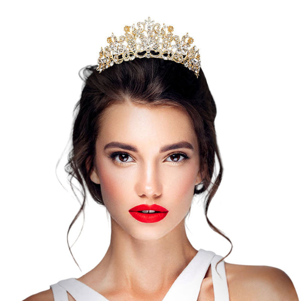 Gold Marquise Stone Floral Princess Tiara, this awesome stone princess tiara will make you the ultimate royal beauty and make you stand out to receive the best compliments on special occasions. It perfectly adds luxe to your outfit and makes you more gorgeous. The stunning hair accessory is really beautiful, pretty, and lightweight. Makes you more eye-catching at special events and wherever you go.